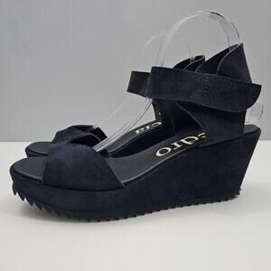 NEW Pedro Garcia Fidelma Sandal Women EU 41 Navy Blue Suede Luxury Wedge